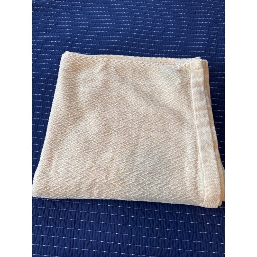 Queen Size 100% Cotton Blanket Cream Yellow Herringbone Charisma by Fieldcrest